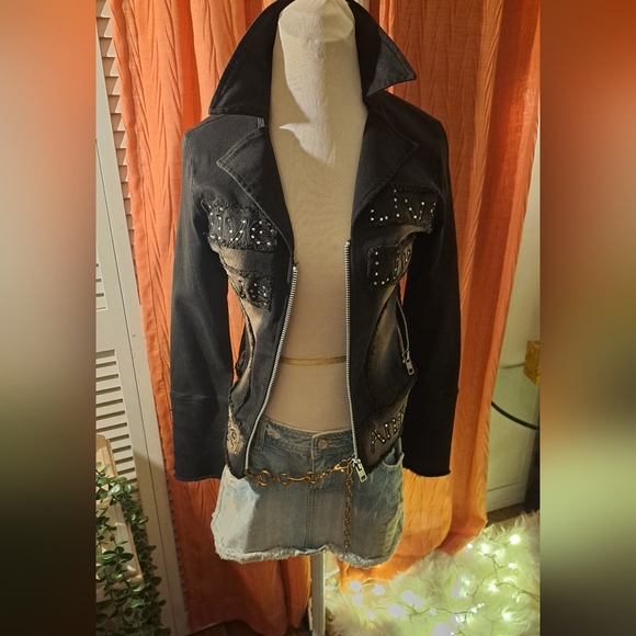 By deep Los Angeles Stylish Black Jean Jacket. Size Small - Picture 5 of 14